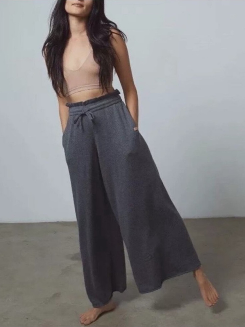 Lunya || Cozy Cotton Silk Relaxed Pant Wide Leg Crop Pockets Lounge Grey Gray XS